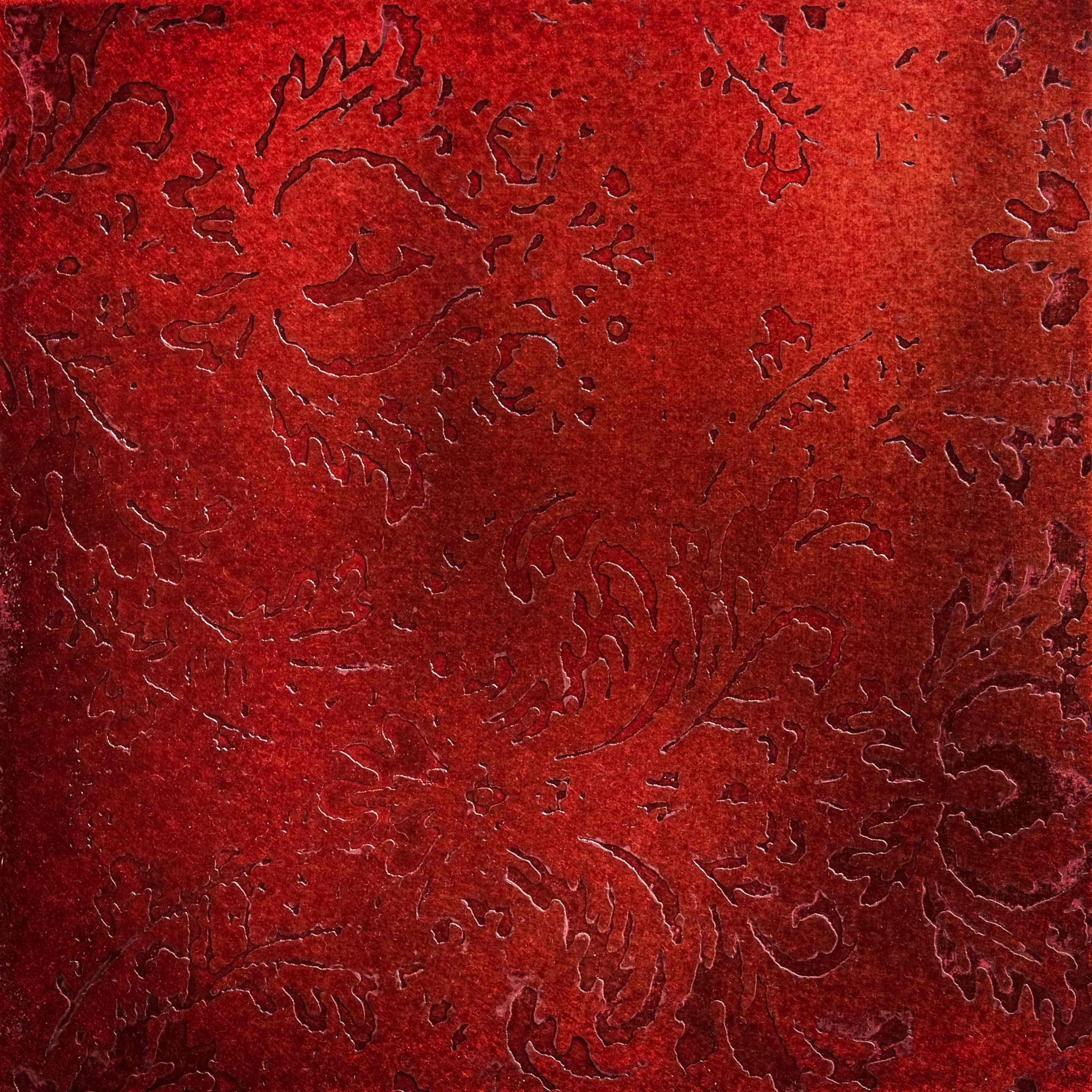 Texture gravée sur laiton patiné rouge